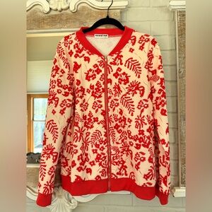 Women's Coral and Cream Floral Bomber Jacket